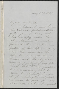 Sophia Hawthorne autograph letter signed to James Thomas Fields, [Concord], 24 May 1866