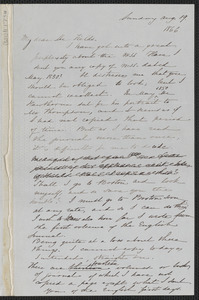 Sophia Hawthorne autograph letter signed to James Thomas Fields, [Concord], 19 August 1866