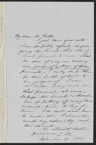 Sophia Hawthorne autograph note signed to James Thomas Fields. [Concord], 19 September 1866