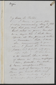 Sophia Hawthorne autograph letter signed to James Thomas Fields, [Concord], 25 February 1867