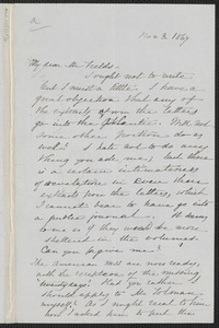 Sophia Hawthorne autograph letter signed to James Thomas Fields, [Concord], 3 November 1867