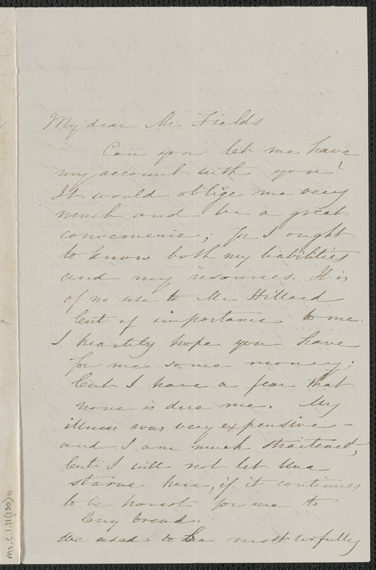 Sophia Hawthorne autograph letter signed to James Thomas Fields, [Concord], 2 May 1868