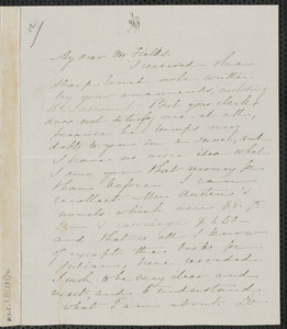 Sophia Hawthorne autograph letter signed to James Thomas Fields, [Brattleboro, Vt], 20 May [1868]