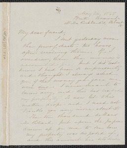 Sophia Hawthorne autograph letter signed to James Thomas Fields, Brattleboro, Vermont, 24 May 1868