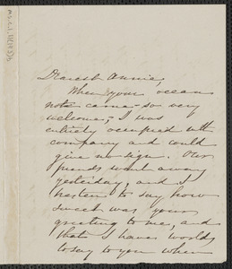 Sophia Hawthorne autograph letter signed to Annie Adams Fields, [Concord]