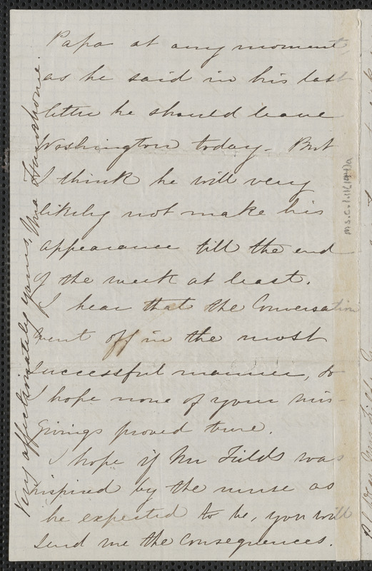 Una Hawthorne autograph letter signed to Annie Adams Fields, Concord, 9 April 1862