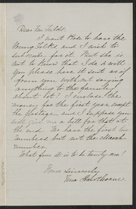 Una Hawthorne autograph letter signed to James Thomas Fields, [Concord], approximately March 1865