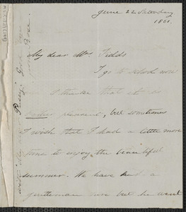 Rose Hawthorne Lathrop autograph letter signed to Annie Adams Fields, [Concord], 22 June 1861