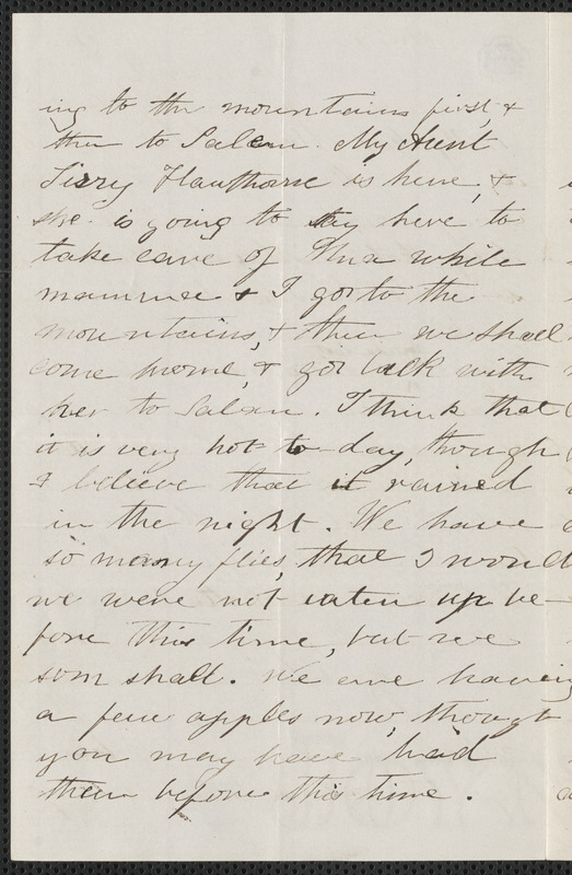 Rose Hawthorne Lathrop autograph letter signed to Annie Adams Fields with appended note from Sophia Hawthorne to Annie Adams Fields, The Wayside, Concord, [September] 1861