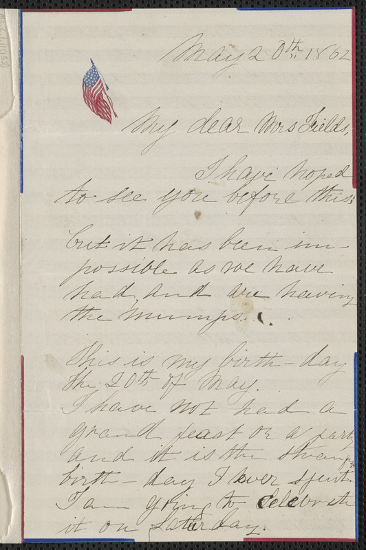 Rose Hawthorne Lathrop autograph letter signed to Annie Adams Fields, [Concord], 20 May 1862