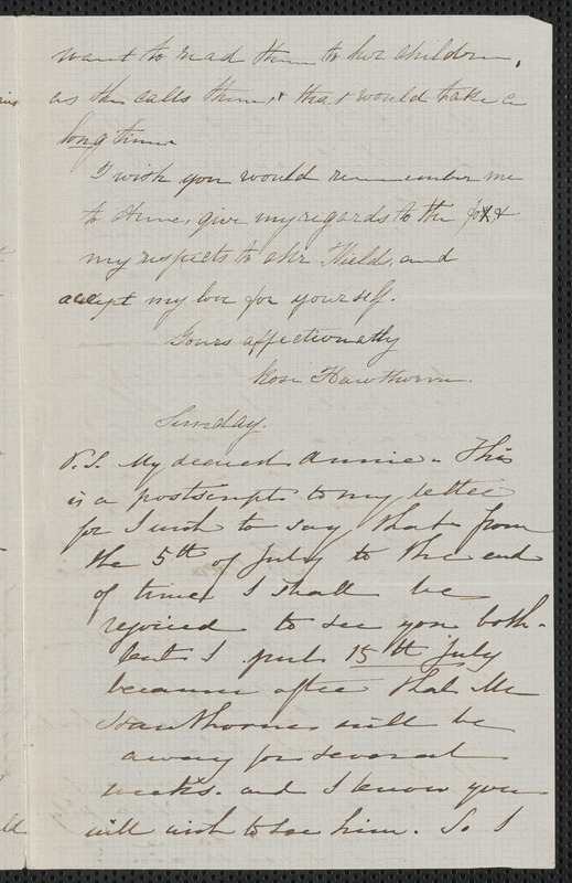 Rose Hawthorne Lathrop autograph letter signed to Annie Adams Fields with postcript from Sophia Hawthorne postscript to Annie Adams Fields, Concord, 29 June 1862