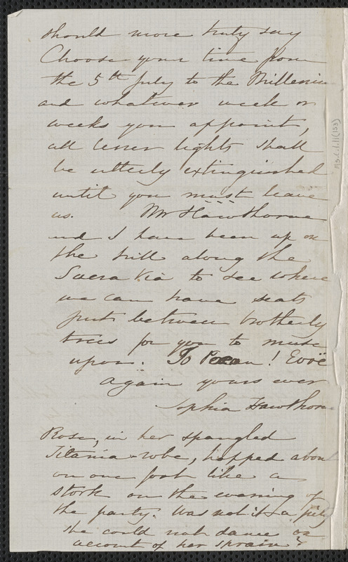 Rose Hawthorne Lathrop autograph letter signed to Annie Adams Fields with postcript from Sophia Hawthorne postscript to Annie Adams Fields, Concord, 29 June 1862