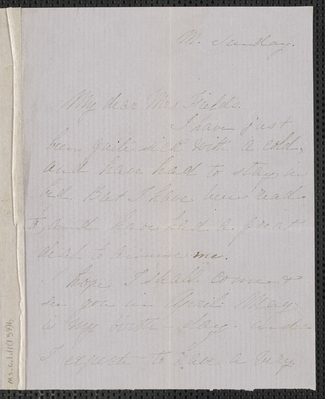 Rose Hawthorne Lathrop autograph letter signed to Annie Adams Fields, [Concord, 23 March 1863]