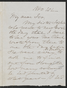 Elizabeth Palmer Peabody autograph letter signed to [James Thomas Fields], 1 November [1868]