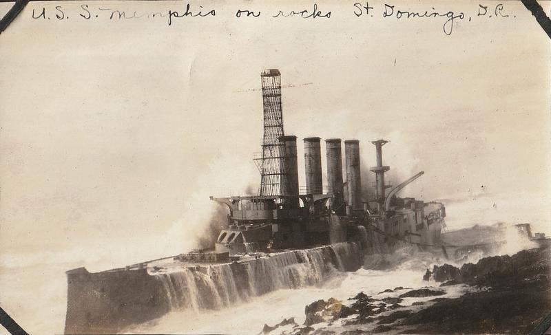 Armored cruiser U.S.S. Memphis on the rocks at Santo Domingo, Dominican Republic