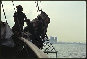 Late afternoon - return toward Boston includes furling sails