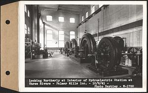 Looking northerly at interior of hydroelectric station, Palmer Mills Inc., Three Rivers, Palmer, Mass., Oct. 9, 1941