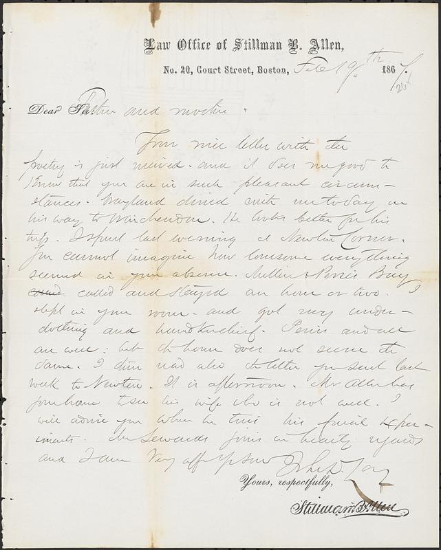 Letter from John D. Long to Zadoc Long and Julia D. Long, February 19, 1867