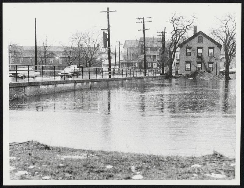 Cars driving down street by water