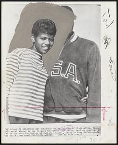 Sprinters Get Together – Wilma Rudolph of Clarksville, Tenn., gold medal winner in the Olympic 100-meter dash, rests head on shoulder of fellow sprinter Ray Norton of Oakland, Calif., today in Rome.