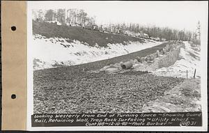 Contract No. 108, Utility Wharves, Quabbin Reservoir, Ware, looking westerly from end of turning space, showing guard rail, retaining wall, trap rock surfacing, Ware, Mass., Dec. 10, 1940