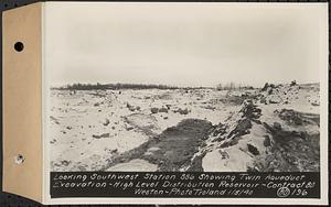 Contract No. 80, High Level Distribution Reservoir, Weston, looking southwest Sta. 886 showing twin aqueduct excavation, high level distribution reservoir, Weston, Mass., Jan. 5, 1940