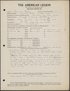 American Legion military record of Francis Pooler