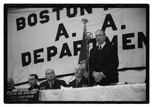 Boston Park Department function, Boston Parks Commissioner William Long seated in center