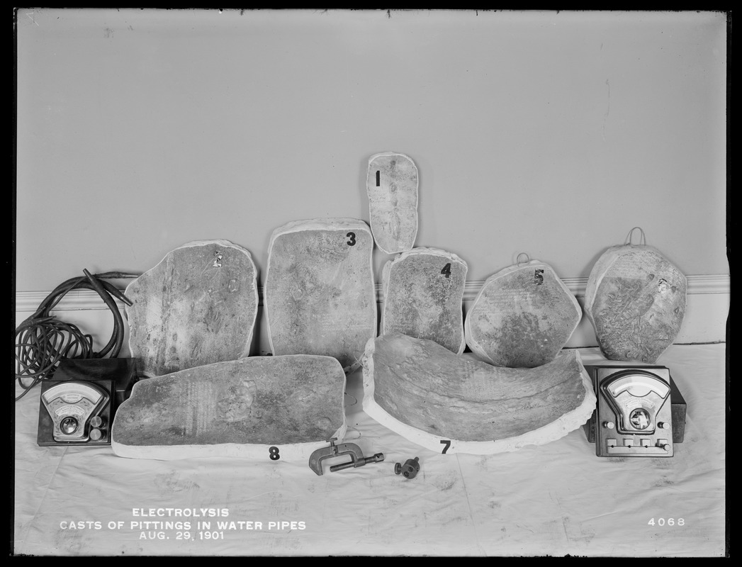Electrolysis, casts of electrolytic pittings in water pipes, Mass., Aug. 29, 1901