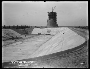Distribution Department, Southern High Service Forbes Hill Reservoir, reservoir and Standpipe, looking westerly (compare with No. 4008); partially constructed, Quincy, Mass., Aug. 30, 1901