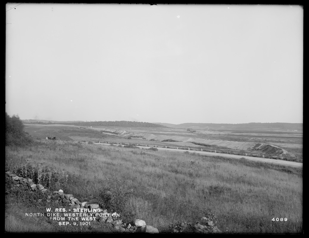 Wachusett Reservoir, North Dike, westerly portion, from the west, Sterling, Mass., Sep. 9, 1901
