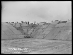 Distribution Department, Southern High Service Forbes Hill Reservoir, concreting and plastering slopes, Quincy, Mass., Sep. 18, 1901