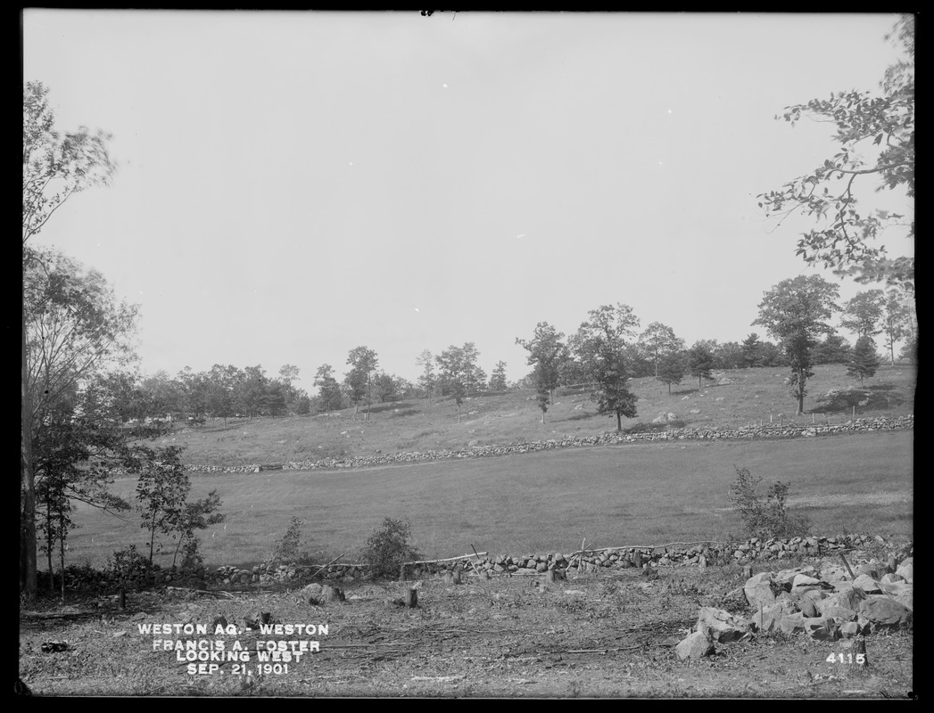 Weston Aqueduct, Francis A. Foster's land, looking westerly (site of embankment and east portal of Tunnel No. 5), Weston, Mass., Sep. 21, 1901