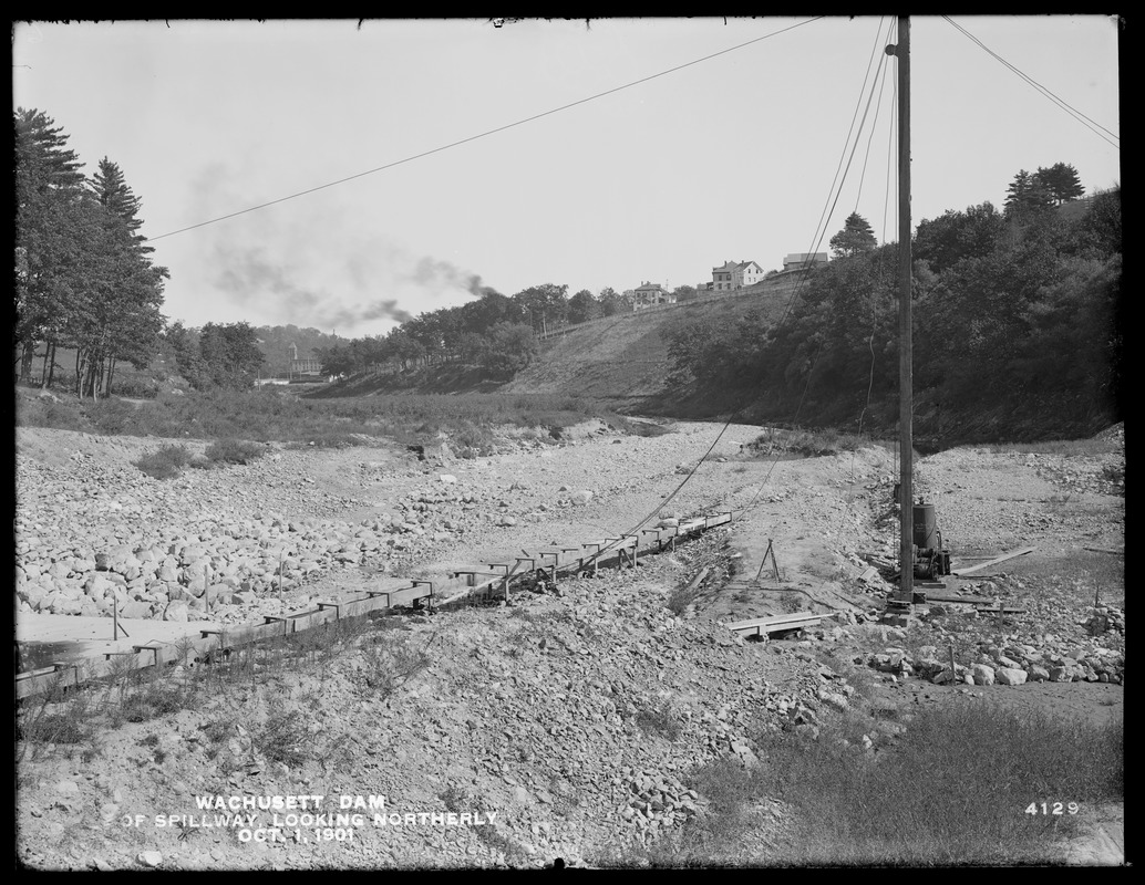 Wachusett Dam, site of spillway from the pool, looking northerly, Clinton, Mass., Oct. 1, 1901