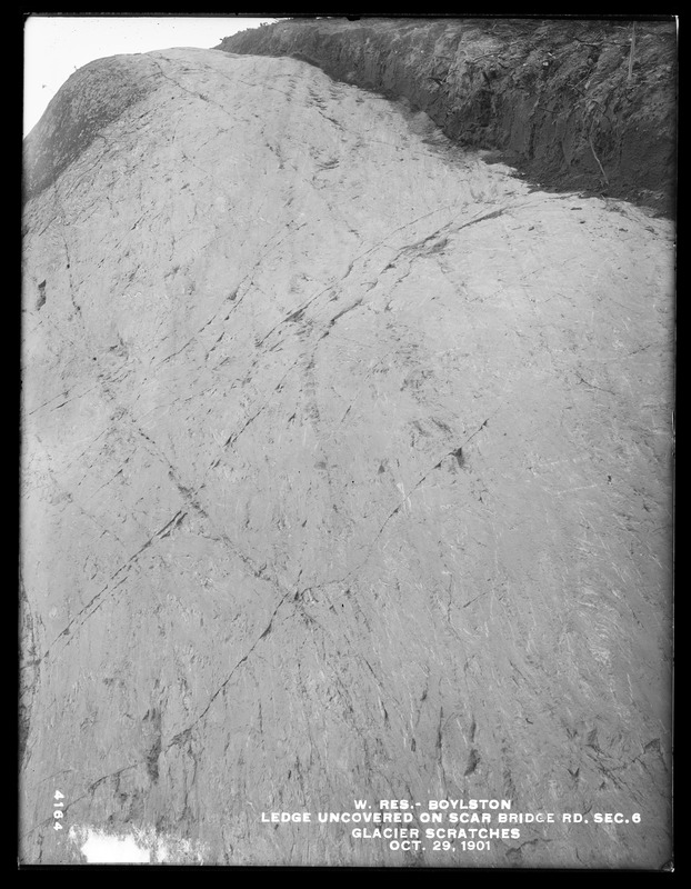 Wachusett Reservoir, ledge uncovered on Scar Bridge Road, Section 6, glacier scratches, Boylston, Mass., Oct. 29, 1901