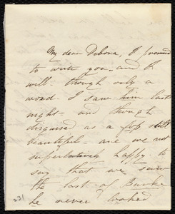 Letter from Deborah Weston, Boston, [Mass.], to Ann Bates Weston, Wednesday -- no [sic]-- Thursday noon, [1835-1837?]
