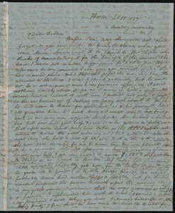 Letter from Anne Warren Weston, Boston, to Deborah Weston, Feb. 13, 1837, Monday morning
