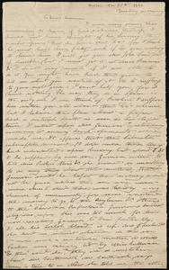 Incomplete letter from Deborah Weston, Boston, [Mass.], to Anne Warren Weston, Nov. 20th, 1838, Tuesday morning