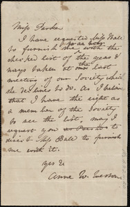 Letter from Anne Warren Weston, [Boston?], to Mary S. Parker, [1839?]