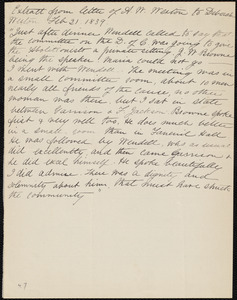Extract of a letter from Anne Warren Weston to Deborah Weston, Feb. 21, 1839
