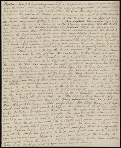 Letter from Anne Warren Weston, Boston, to Deborah Weston, Feb. 23 [and] Feb. 25, [1839?], Saturday evening [and] Monday morning