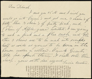 Letter from Lucia Weston, [Weymouth?, Mass.], to Deborah Weston