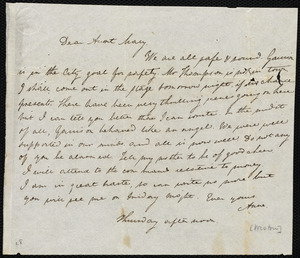 Letter from Anne Warren Weston, [Boston?], to Mary Weston, [22 Oct. 1835], Thursday afternoon