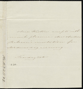 Letter from Miss Weston to Mrs. Andrew Robeson, Tuesday 30th