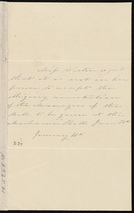 Letter from Miss Weston to the Managers of the Ball, January 10th, [1834?]