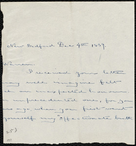 Fragment of letter from Deborah Weston, New Bedford, [Mass.], to Richard Warren Weston, Dec. 4th, 1839
