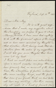 Letter from Lydia Maria Child, Wayland, to Mrs. May, Sep. 10th 1861