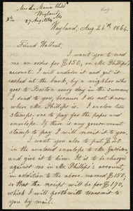 Letter from Lydia Maria Child, Wyland, to Robert Folger Wallcut, Aug. 26 'th, 1864