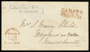 Letter from Samuel Gale, Montreal, to Lydia Maria Child, 22nd January 1863