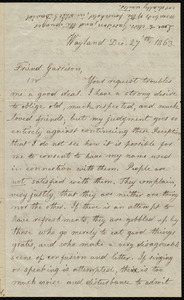 Letter from Lydia Maria Child, Wayland, to William Lloyd Garrison, Dec. 27 'th, 1863